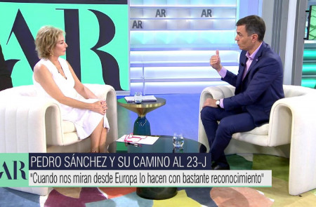 <p>Pedro Sánchez en el programa de Ana Rosa. / <strong>Twitter</strong></p>