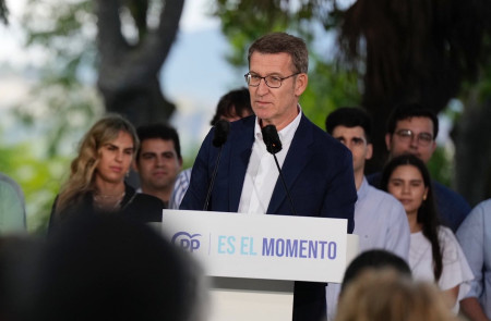 <p>Alberto Nuñez Feijóo, durante un acto de campaña en Navarra el 15 de julio de 2023. <strong>/ PP</strong></p>