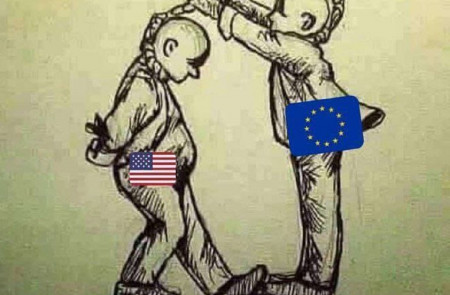 <p>Imagen satírica sobre la relación entre Estados Unidos y la Unión Europea.</p>