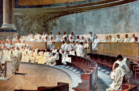 <p>'Cicerón denuncia a Catilina', fresco pintado por Cesare Maccari. / <strong>Wikimedia Commons</strong></p>