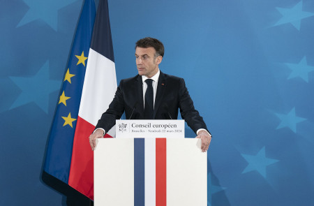 <p>Emmanuel Macron, durante la rueda de prensa de la cumbre del Consejo Europeo en Bruselas, el 22 de marzo. / <strong>Sarah steck (Présidence de la République)</strong></p>