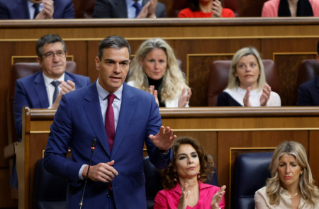<p>El presidente del Gobierno, Pedro Sánchez, en la sesión plenaria del 24 de abril de 2024. / <strong>Congreso de los Diputados</strong></p>