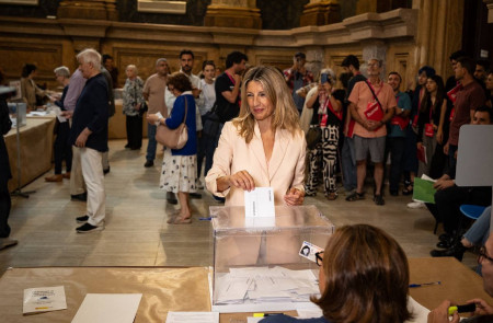 <p>Yolanda Díaz votando durante las elecciones europeas el pasado domingo 9 de junio. / <strong>Redes sociales</strong></p>
