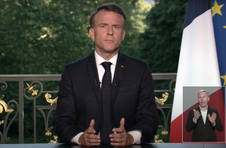 <p>Emmanuel Macron, durante el anuncio de la disolución de la Asamblea Nacional, el 9 de junio de 2024. / <strong>Élysée</strong></p>