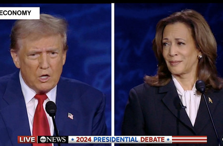 <p>Donald Trump y Kamala Harris durante el primer debate presidencial. / <strong>ABC</strong></p>