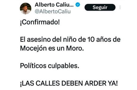 <p>Tuit de Alberto Caliú en el que difunde la mentira de la autoría, del 18 de agosto. / <strong>X (Twitter)</strong></p>