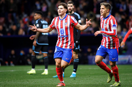 <p>Julián celebra su gol ante el Slovan Bratislava. / <strong>Atlético de Madrid</strong></p>