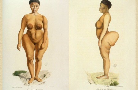 <p>Ilustraciones de Sarah Baartman publicadas en el <span>Volumen II de </span><em>Historia Natural de los Mamíferos</em><span> (1819).</span></p>