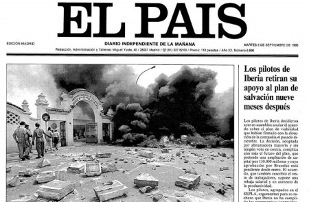 <p>El 5 de septiembre de 1995, 'El País' abrió su portada con los primeros brotes de violencia en los astilleros de Cádiz. </p>