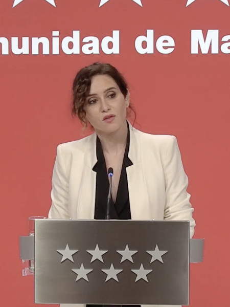 <p>Isabel Díaz Ayuso, durante la comparecencia por el presunto espionaje interno del PP, el 17 de febrero de 2022. / <strong>Comunidad de Madrid</strong></p>