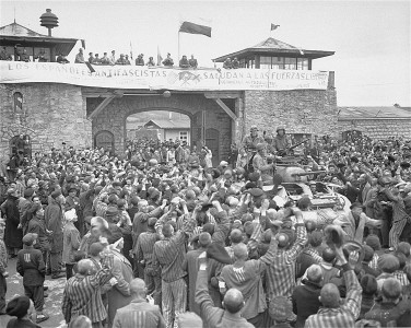 <p>Liberación del campo de concentración de  Mauthausen en 1945. </p>