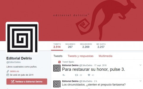 <p>Captura de pantalla de la cuenta de Twitter de la editorial Delirio.</p>