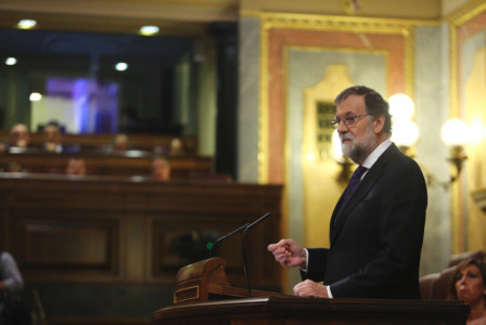 <p>Mariano Rajoy, durante su comparecencia en el Congreso. Agosto de 2017. </p>