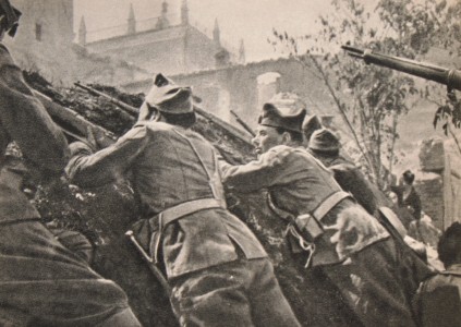 <p>Tropas de la Segunda República Española apostadas frente al Alcázar de Toledo, al comienzo de la Guerra Civil española en septiembre de 1936.</p>