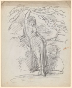 <p>Mujer joven debajo de la rama de un árbol, de Hablot Knight Browne (1815-1882)</p>