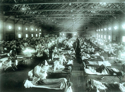 <p>Hospital militar durante la gripe española, 1918.</p>