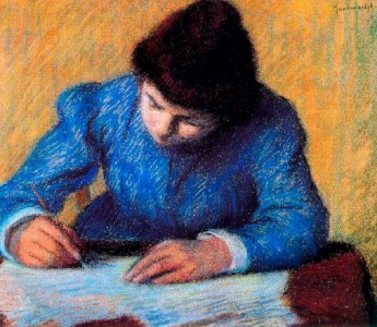 <p>Mujer escribiendo.</p>