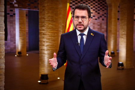 <p>Pere Aragonès, durante el mensaje de Navidad de 2023. / <strong>Generalitat de Catalunya</strong></p>