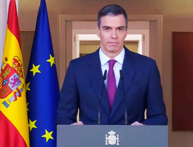 <p>Pedro Sánchez, durante su comparecencia esta mañana en La Moncloa para anunciar que no dimite. / <strong>RTVE</strong></p>