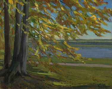 <p><em>El lago Starnberg</em>. William Trubner (1911). Óleo sobre lienzo. / <strong>Colección Carmen Thyssen</strong></p>