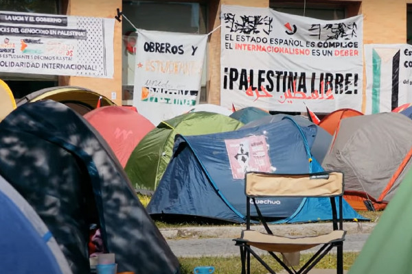 <p>Imagen de la acampada propalestina en la Universidad Complutense de Madrid. / <strong>LD</strong></p>