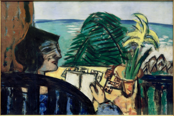 <p>Mujer leyendo junto al mar (1939), de Max Beckmann.</p>