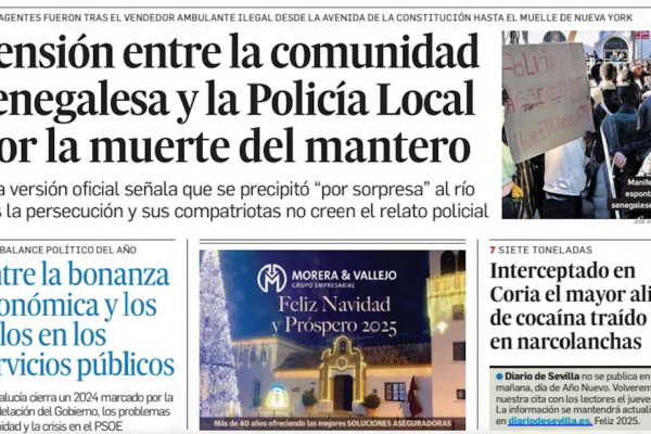 <p>Portada del <em>Diario de Sevilla</em> del 31 de diciembre de 2024.</p>