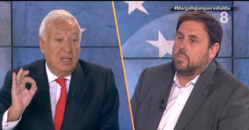 <p>Un fotograma del debate entre Margallo y Junqueras en TV8.</p>