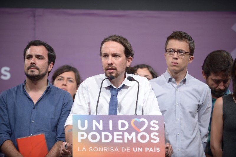 <p>Alberto Garzón, Pablo Iglesias e Ínigo Errejón.</p>