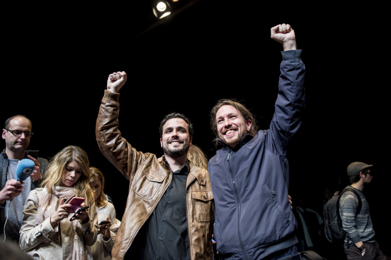<p>Alberto Garzón y Pablo Iglesias después de hacer pública la confluencia el 13 de junio.</p>