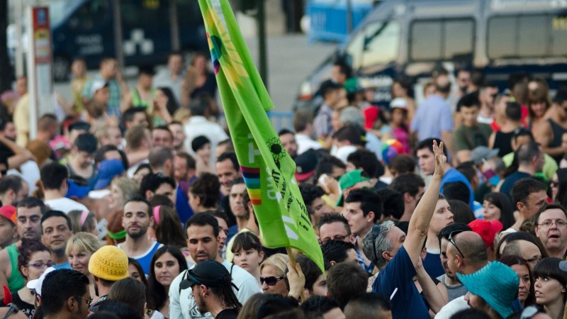 <p>La bandera de Equo, durante una manifestación.</p>