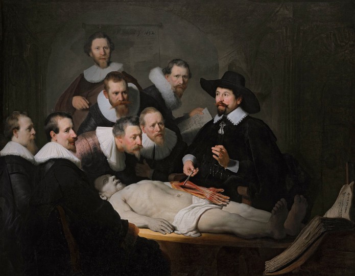 <p><em>La lección de anatomía del Dr. Nicolaes Tulp</em>, pintado en 1632 por Rembrandt como encargo del gremio de cirujanos de Ámsterdam.</p>