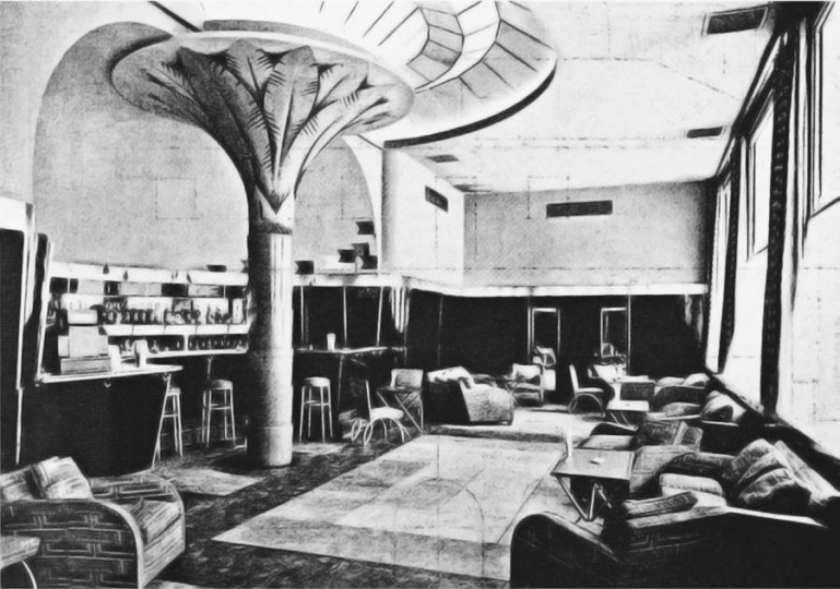 <p>Dibujo del interior del café Miami, del Madrid de los años 30.</p>