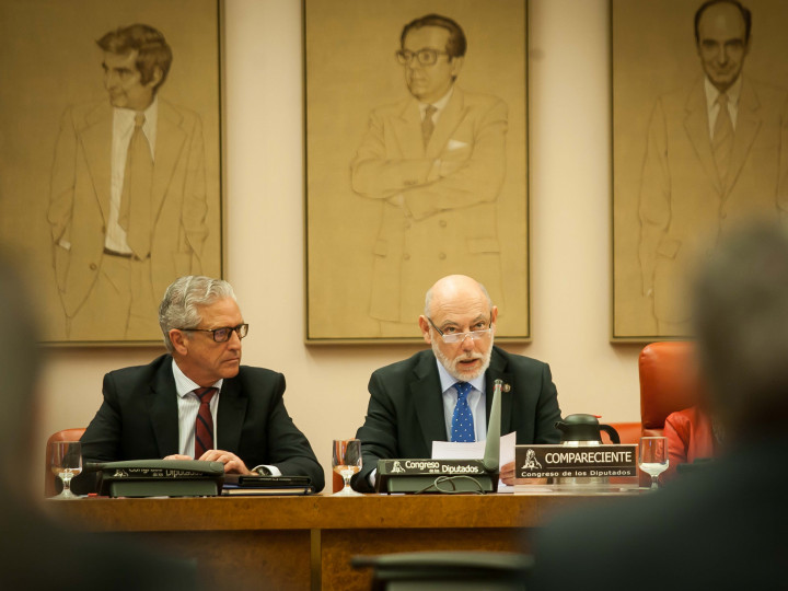 <p>El Fiscal General del Estado, José Manuel de la Maza, compareciendo en la Comisión de Justicia </p>