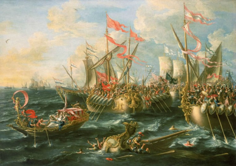 <p>La batalla de Accio, pintada por Lorenzo A. Castro  </p>