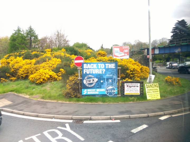 <p>Cartel contra el brexit en una rotonda a la entrada de Newry, en Irlanda del Norte.</p>
