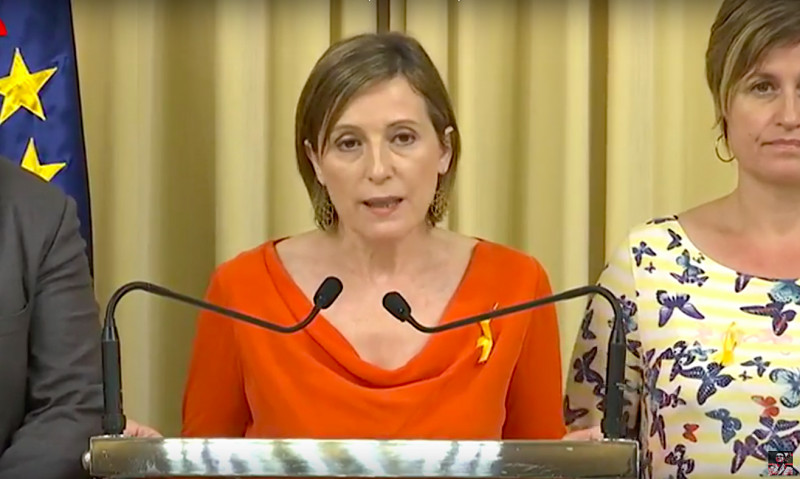 <p>Forcadell durante su declaración institucional tras la aplicación del 155.</p>