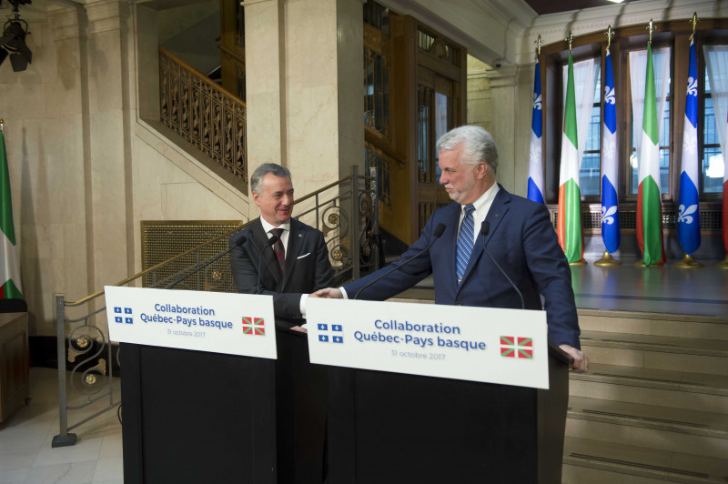 <p>El lehendakari Íñigo Urkullu con el primer ministro de Quebec, Philippe Couillard. </p>