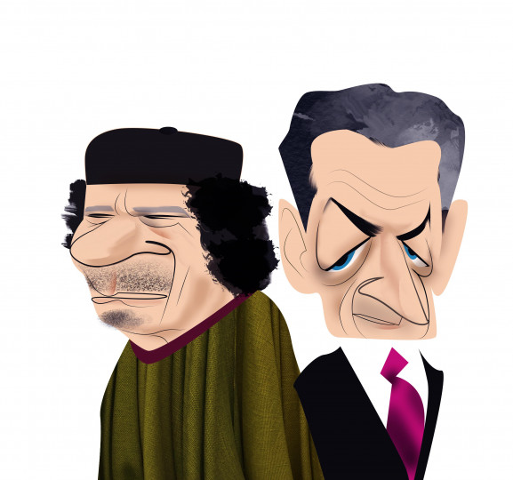 <p>Gadafi y Nicolas Sarkozy.</p>