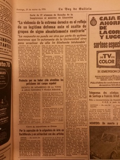 <p>Página del periódico <em>La Voz de Galicia, </em>21 de marzo de 1976.</p>