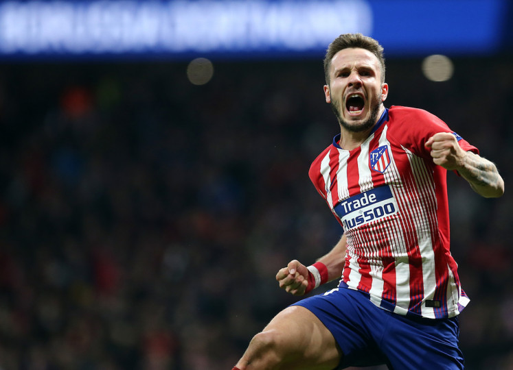 <p>Celebración de Saúl tras su gol frente al Borussia Dortmund.</p>