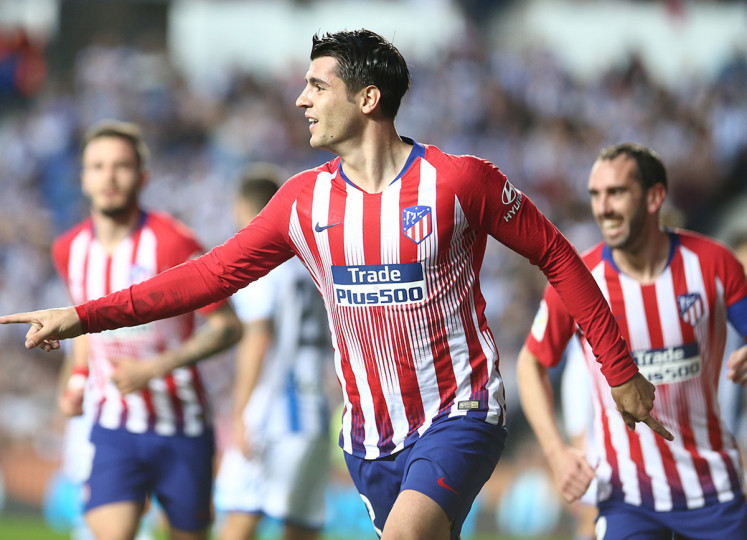 <p>Morata celebrando su segundo gol a la Real Sociedad.</p>