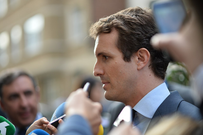 <p>Pablo Casado durante una rueda de prensa en Bruselas, el pasado octubre 2018.</p>