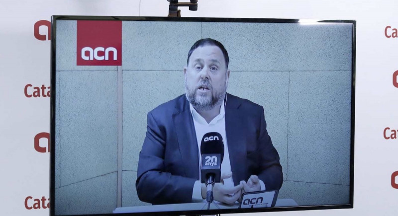 <p>Rueda de prensa de Oriol Junqueras desde la cárcel.</p>