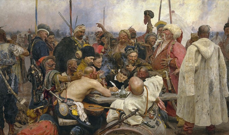 <p>'Los cosacos de Zaporozhia escriben al sultán'. Ilia Repin.</p>