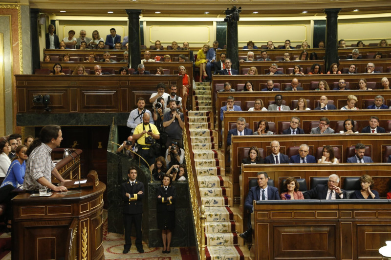 <p>Pablo Iglesias durante su intervención en el debate previo a la segunda votación de investidura. </p>
