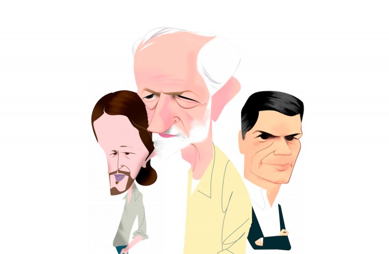 <p>Pablo iglesias, Jeremy Corbyn y Pedro Sánchez.</p>