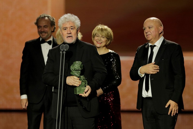 <p>Pedro Almodóvar agradece el Goya a la mejor película por <em>Dolor y gloria.</em></p>