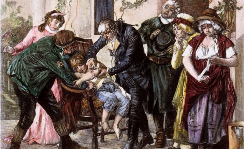 <p> 'El Dr. Jenner vacunando a un niño' (1894), George Gaston Melingue </p>