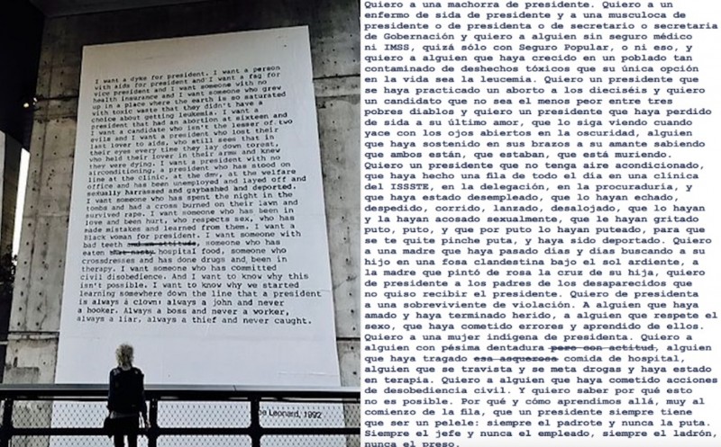 <p>Quiero un presidente, obra de la artivista Zoe Leonard, escrito durante las presidenciales de 1992 e instalado en High Line en Nueva York durante las elecciones presidenciales de 2016. Traducción de Cristina Zelich. </p>